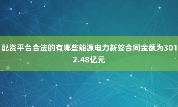 配资平台合法的有哪些能源电力新签合同金额为3012.48亿元